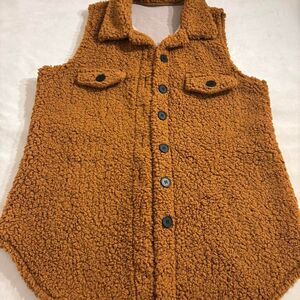 Women’s Brown Sherpa Button-Up Vest | Cozy Layer | Size Large
